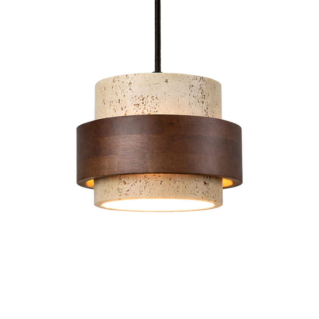 Pendente de Teto em Pedra com Detalhe em Madeira  Mine TG