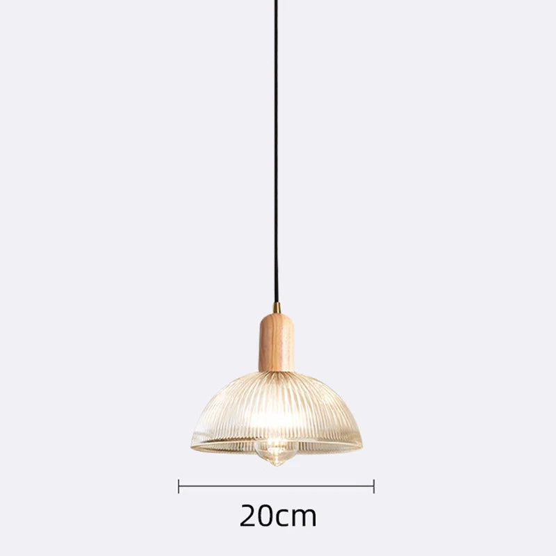 Pendente de Vidro Canelado com Detalhe em Madeira Essenza TG