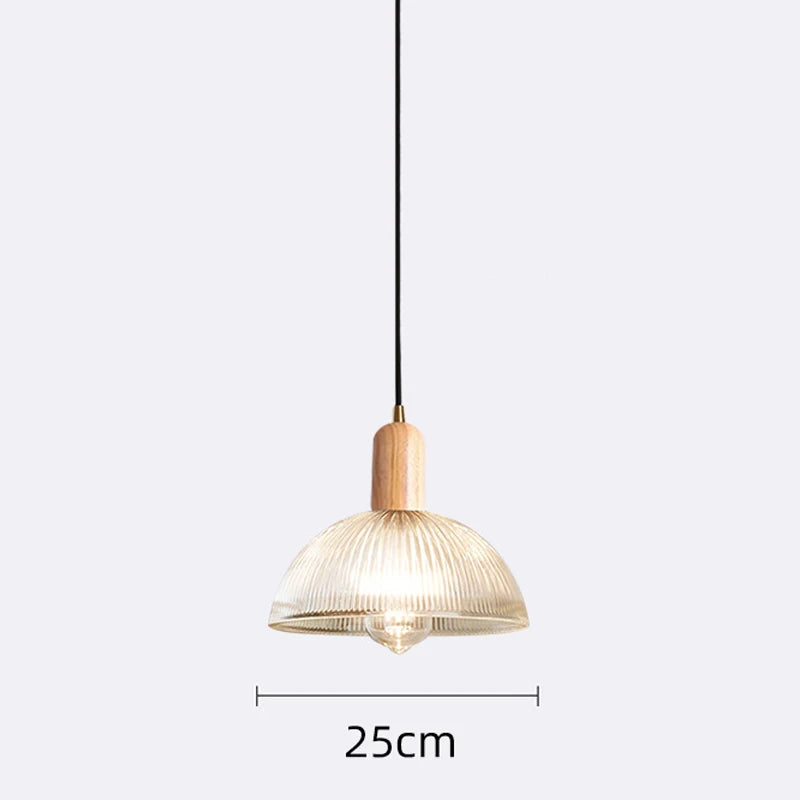 Pendente de Vidro Canelado com Detalhe em Madeira Essenza TG